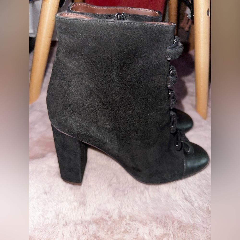 See By Chloe black leather bow front leather block heel booties ankle boot 37.5 - Picture 5 of 16